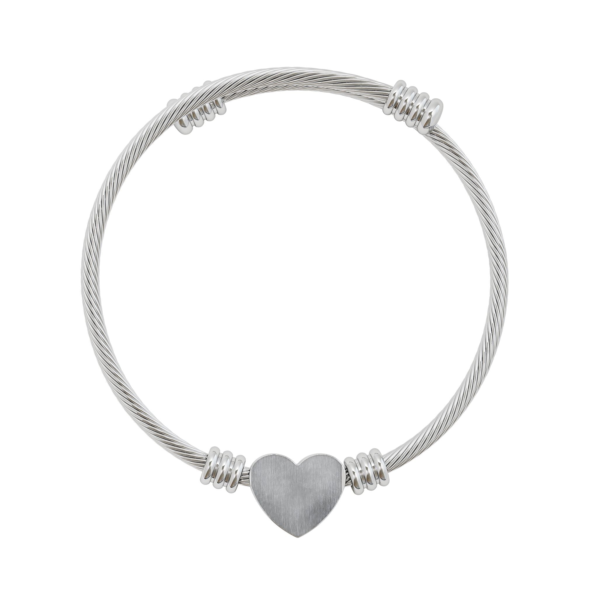 Engravable Heart Cuff Bracelet — Personalized Silver Heart Bangle Gift