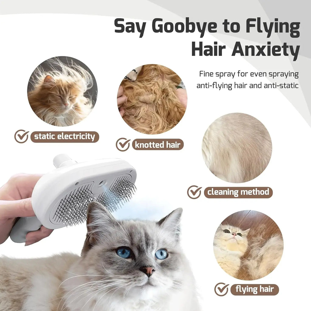 Steam Cat Brush Self-Cleaning Grooming Tool with Steam Spray Remove Floating Hair for Cats Dogs Pet Grooming Supplies Hair Care
