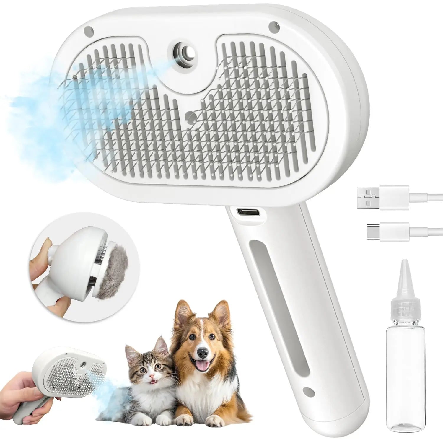 Steam Cat Brush Self-Cleaning Grooming Tool with Steam Spray Remove Floating Hair for Cats Dogs Pet Grooming Supplies Hair Care